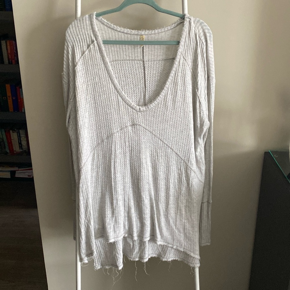 Free People Grey White Long Sleeve Shirt Size M